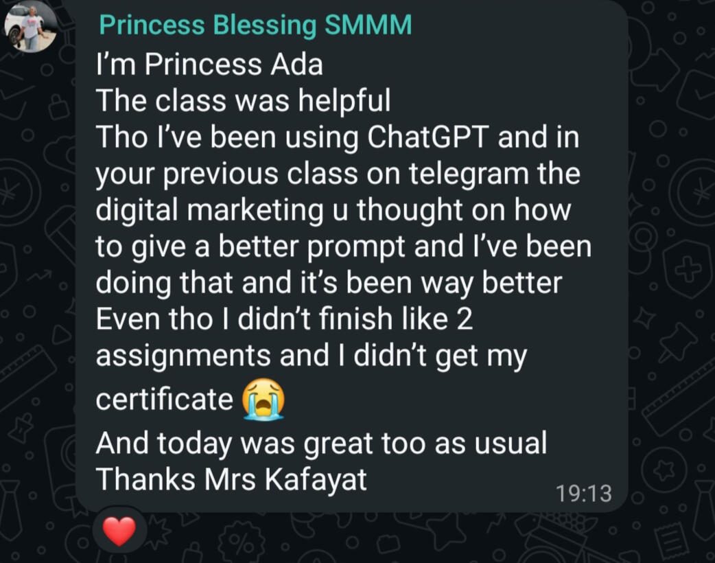 Testimonial from my community of lesrners
